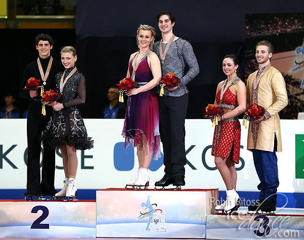 The medalists - Gilles & Poirier (silver), Hubbell & Donohue (gold) and Aldridge & Eaton (bronze)