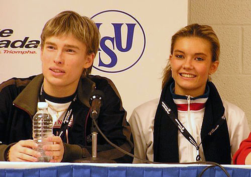 Anastasia Gorshkova &amp; Ilia Tkachenko (RUS) at the press conference after the free dance