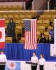 The medalists flags are raised.