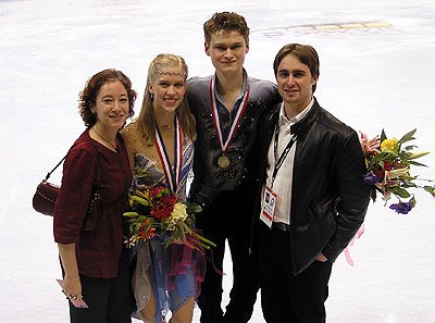 Kaitlyn Weaver &amp; Charles Clavey with coaches Eve Chalom &amp; Mathew Gates