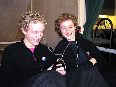 Evan Bates and Charlie White before the junior CD warm-up