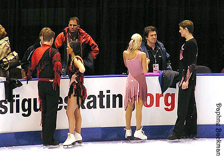 The Zaretskis with coach Platov and Mikhailova &amp; Sergeev with coach Artur Dmitriev