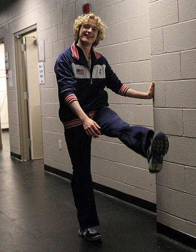 Charlie White warms up backstage