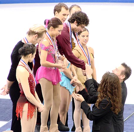 Tai Babilonia &amp; Randy Gardner congratulate the champions