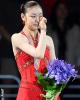 Yu-Na Kim (KOR) hears her national anthem being played