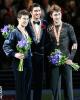 Patrick Chan, silver; Evan Lysacek, gold; Brian Joubert, bronze