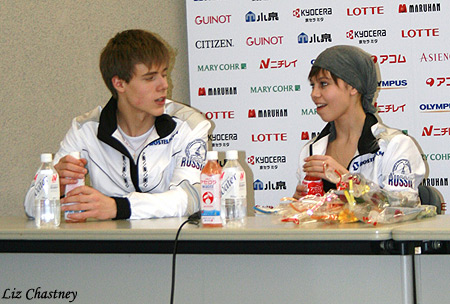 Elena Ilinykh &amp; Nikita Katsalapov answer questions from media