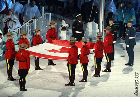 The Canadian flag enters the stadium