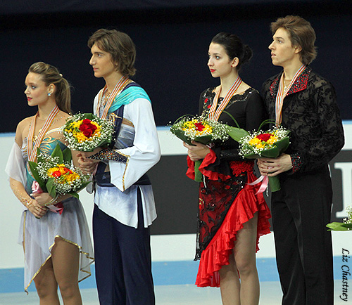 The Russians listen to their national anthem being played The Russians listen to their national anthem being played
