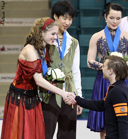 Edwards &amp; Pang receive their flowers from Shawn Sawyer