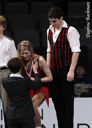 Holly Moore &amp; Daniel Klaber receive their gold medals from U.S.F.S. President Pat St. Peter