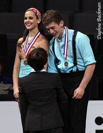 Hannah Rosinski &amp; Jacob Jaffe receive their bronze medals from U.S.F.S. President Pat St. Peter