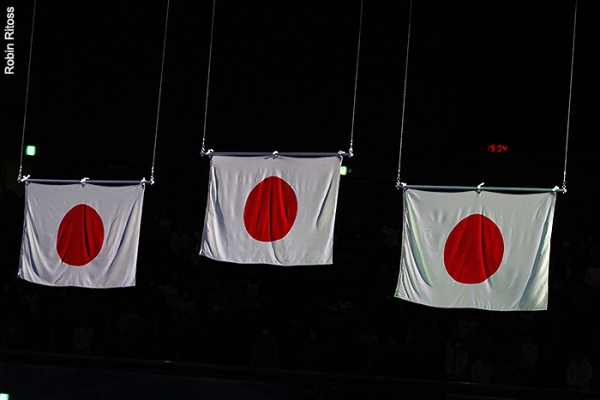 The flags are raised for the Japanese sweep of the ladies podium