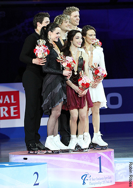 The 2013 Four Continents ice dancing medalists pose for an official photo
