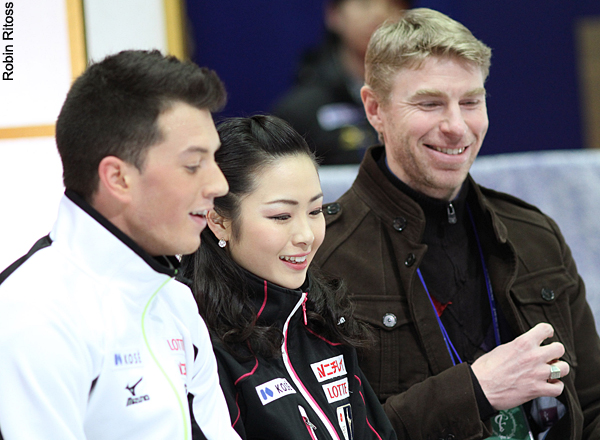 Emi Hirai & Marien de la Asuncion with coach Olivier Schoenfelder