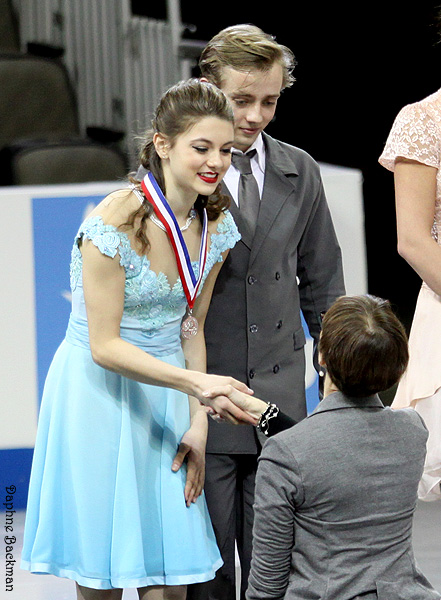 Kaitlin Hawayek & Jean-Luc Baker receive their silver medals