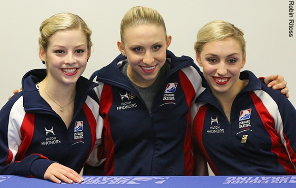 Team USA ladies after the SP (Gold, Zawadzki, Hicks)