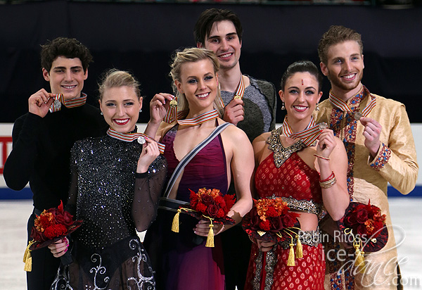 The medalists - Gilles & Poirier (silver), Hubbell & Donohue (gold) and Aldridge & Eaton (bronze)