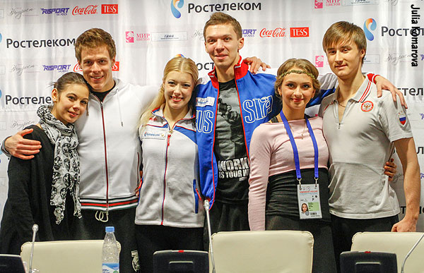 Ilinykh & Katsalapov (silver), Bobrova & Soloviev (gold) and Sinitsina & Zhiganshin (bronze)
