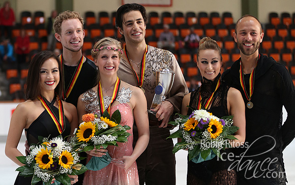 Chock/Bates (USA), Weaver/Poje (CAN) and Zhiganshina/Gazsi (GER)