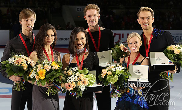 Gold- Madison Chock & Evan Bates (USA); Silver - Elena Ilinykh & Nikita Katsalapov (RUS); Bronze - Penny Coomes & Nick Buckland (GBR)