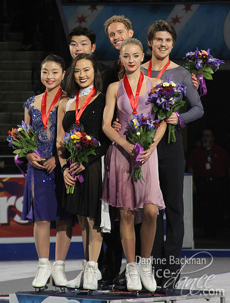 Chock & Bates (gold); Shibutani & Shibutani (silver); Stepanova & Bukin (bronze)