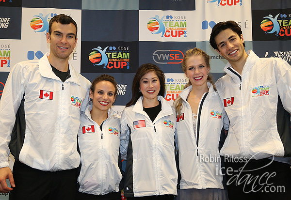 Duhamel & Radford and Weaver & Poje with team captain Kristi Yamaguchi