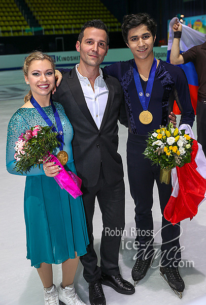 Gold - Marjorie Lajoie & Zachary Lagha (CAN) with coach Romain Haguenauer